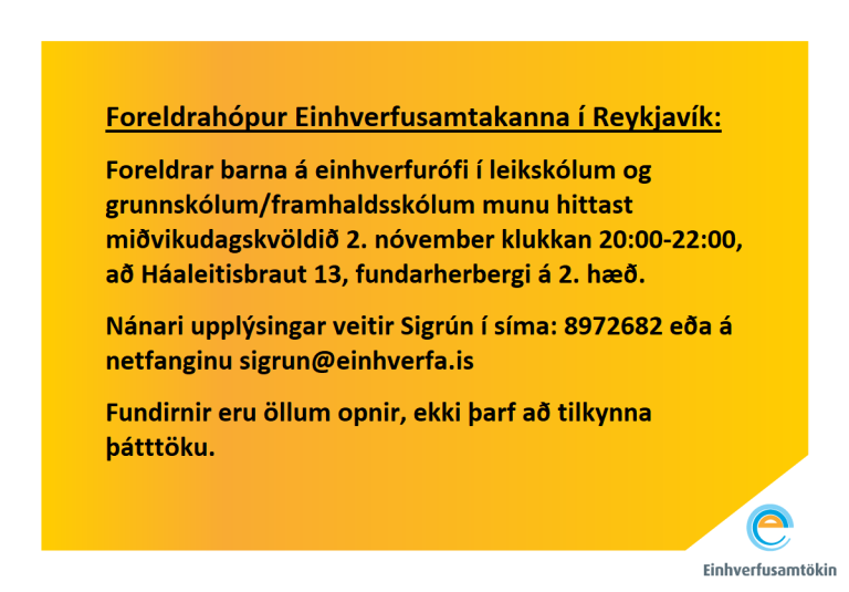 Foreldrahópur í Reykjavík og nágrenni 2. nóvember